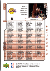 Kobe Bryant Upper Deck MVP 189 NM (Back)