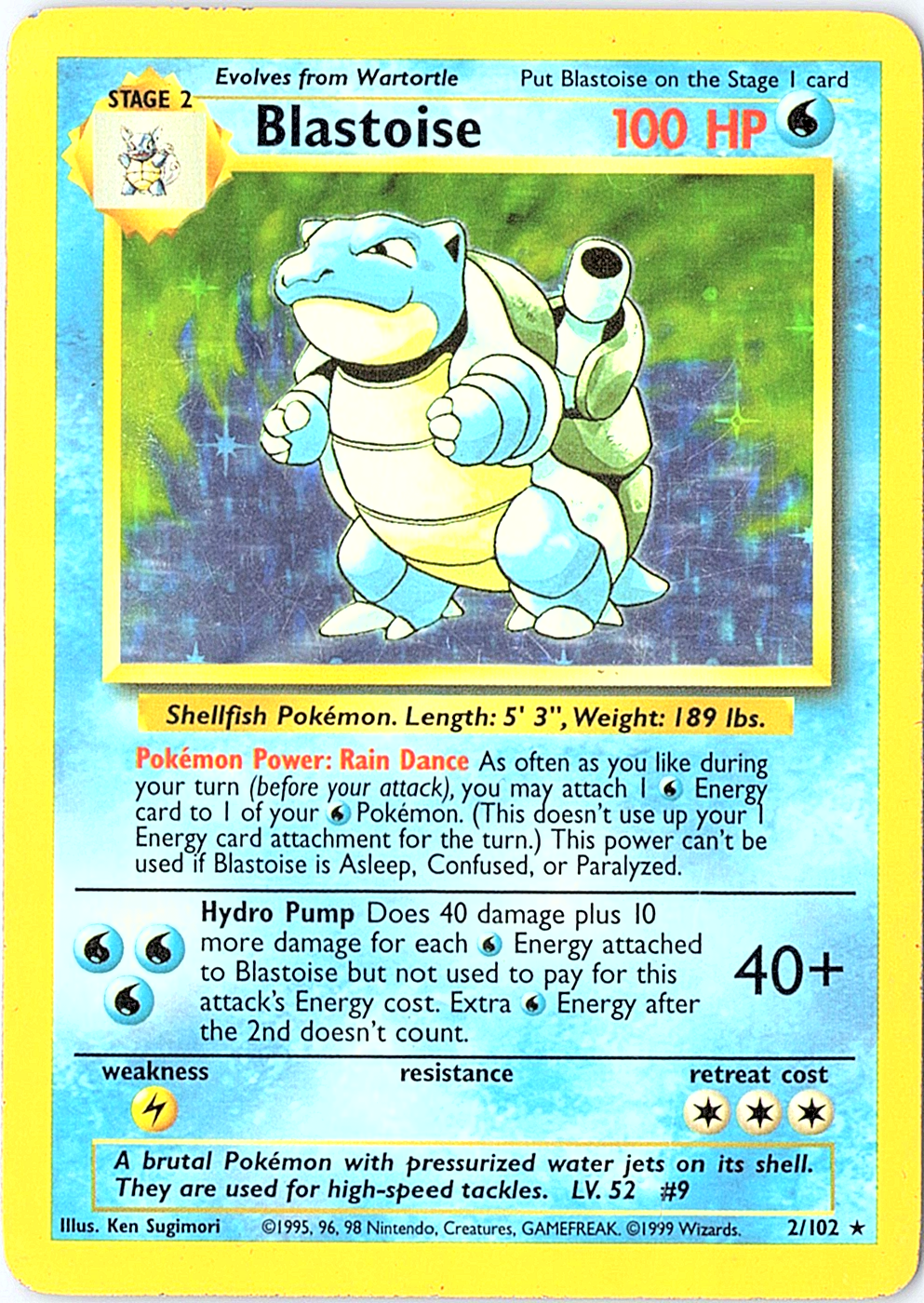 Blastoise Holo Rare Base Set 002/102 LP