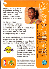 1996-97 Upper Deck - Rookie Exclusives Kobe Bryant R10 Los Angeles Lakers (Back)