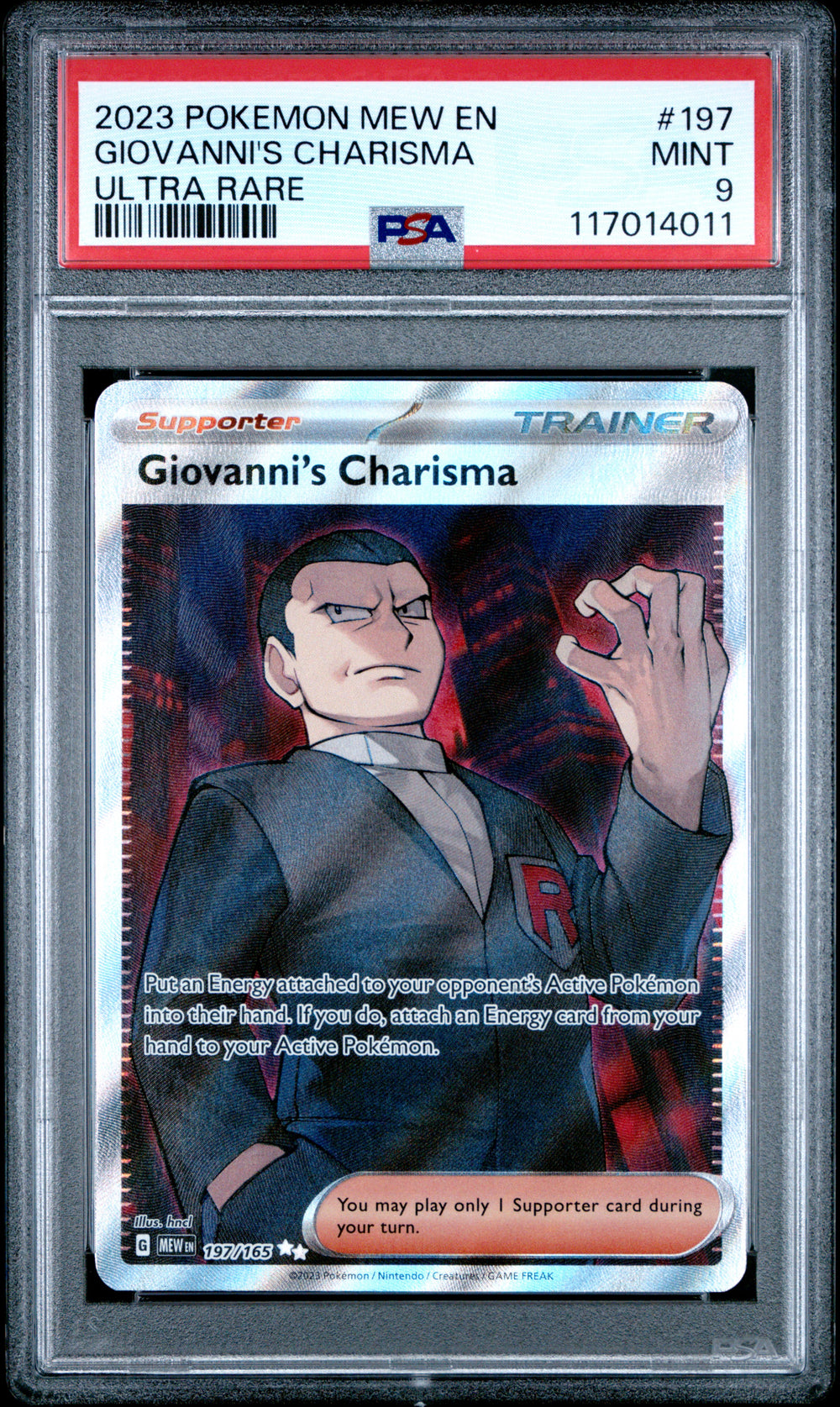 2023 Pokemon Mew En-151 #197 Giovanni'S Charisma Ultra Rare PSA 9