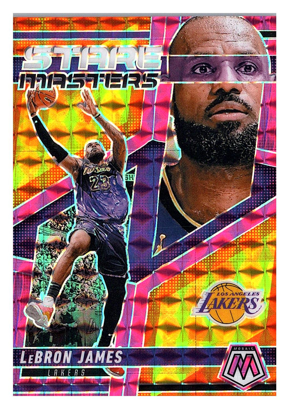 2024-25 Panini Mosaic #18 LeBron James Stare Masters Pink Mosaic #/149
