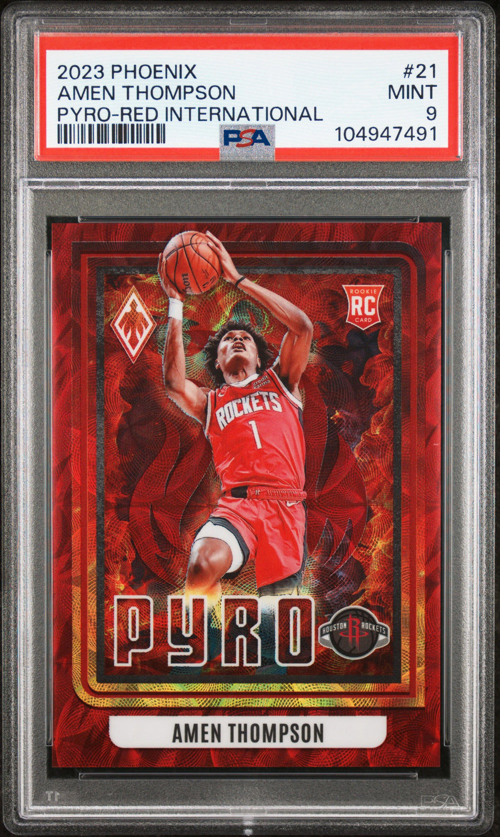 2023 Panini Phoenix Pyro #21 Amen Thompson Pyro-Red International PSA 9