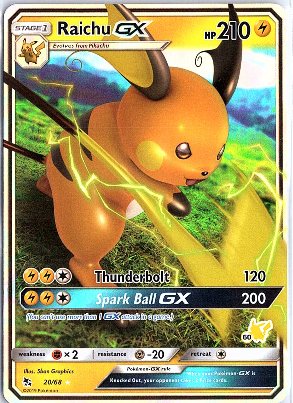 Raichu GX Ultra Rare Hidden Fates 20/68 NM
