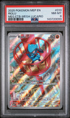 2025 Pokemon Mep En-Me Black Star Promo #010 Riolu Meg Etb-Mega Lucario PSA 8