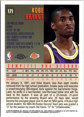 1997-98 Topps Chrome Kobe Bryant 171 Los Angeles Lakers (Back)