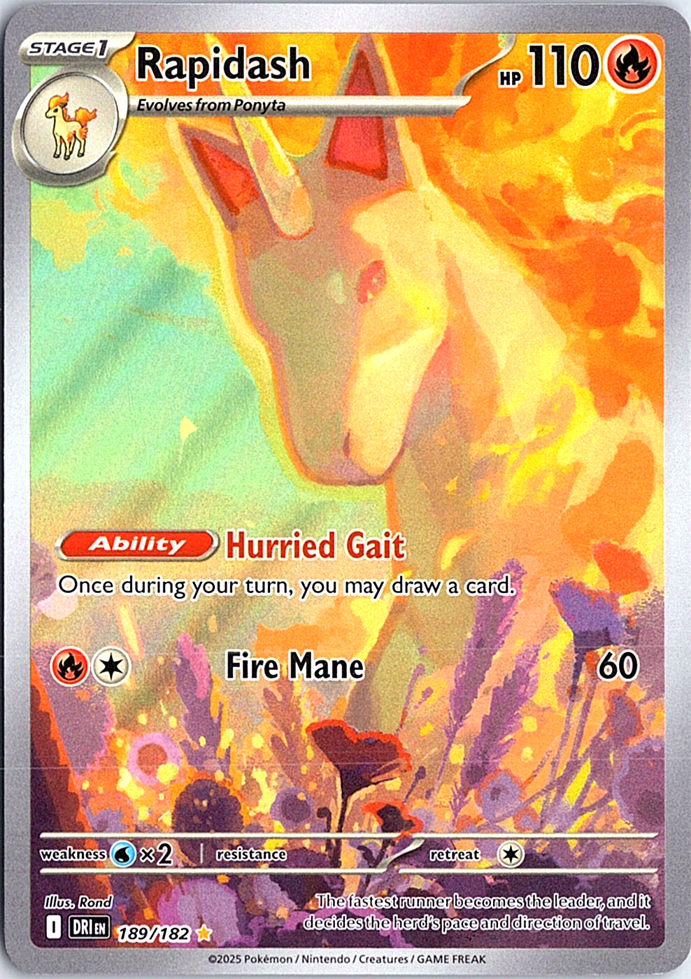 Rapidash Illustration Rare SV10: Destined Rivals 189/182 NM