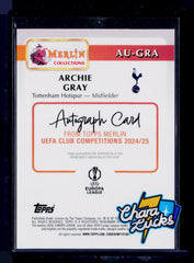 2024-25 Topps Merlin Uefa Archie Gray RC Auto Blue Refractor /75