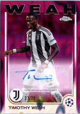 Timothy Weah UEFA Club Competitions - Chrome Autographs Magenta Lava Refractor
