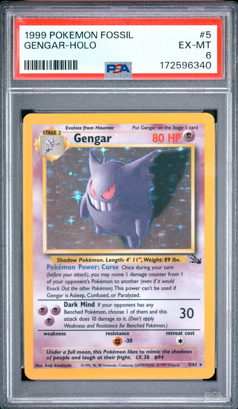 1999 Pokemon Fossil #5 Gengar-Holo PSA 6