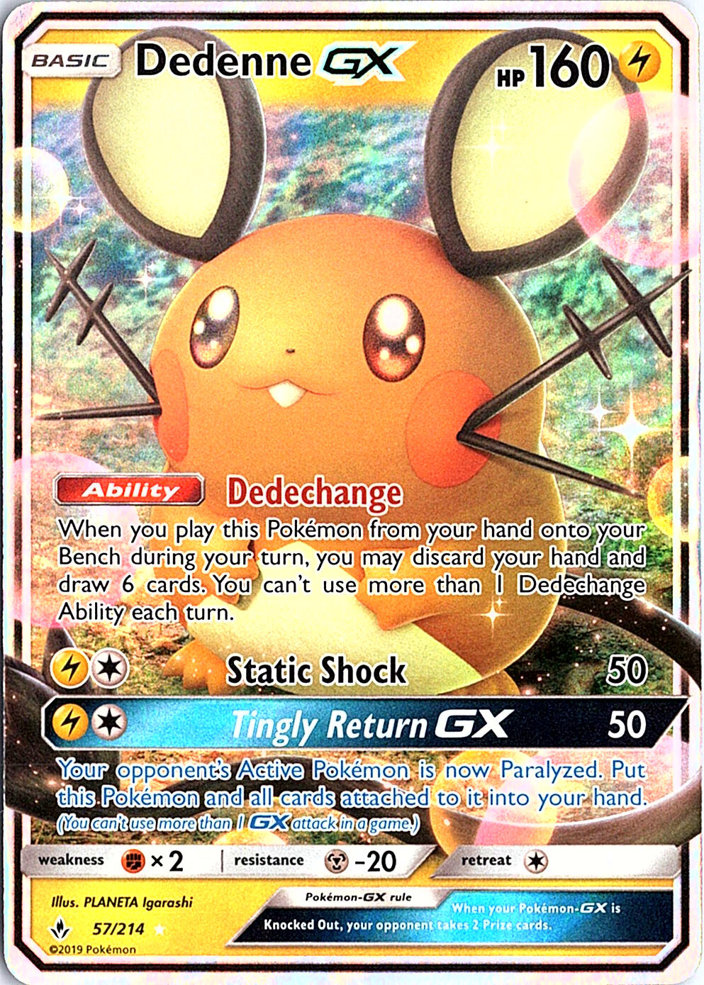 Dedenne GX Ultra Rare SM - Unbroken Bonds 57/214 NM