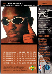 1996-97 Upper Deck Kobe Bryant 58 Los Angeles Lakers (Back)