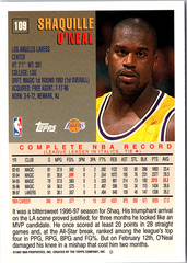 1997-98 Topps Shaquille O'Neal 109 Basketball Los Angeles Lakers (Back)