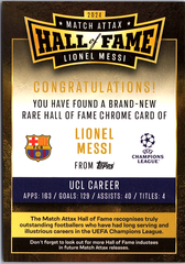2024-25 Topps Match Attax Club Competition Lionel Messi HOF4 Soccer FC Barcelona (Back)