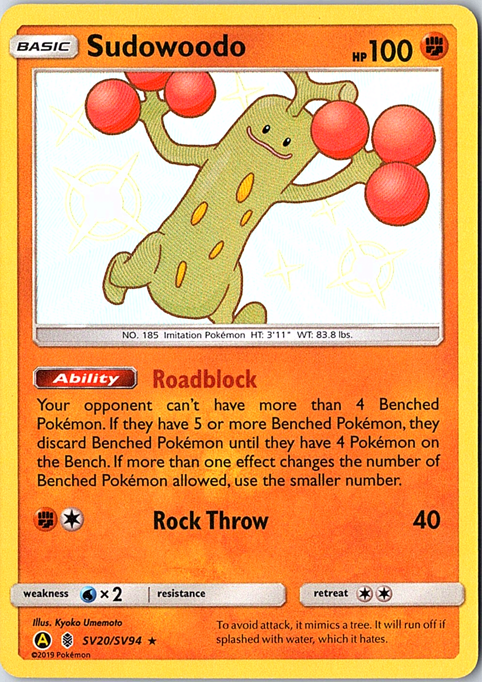 Sudowoodo Shiny Holo Rare Hidden Fates: Shiny Vault SV20/SV94 NM