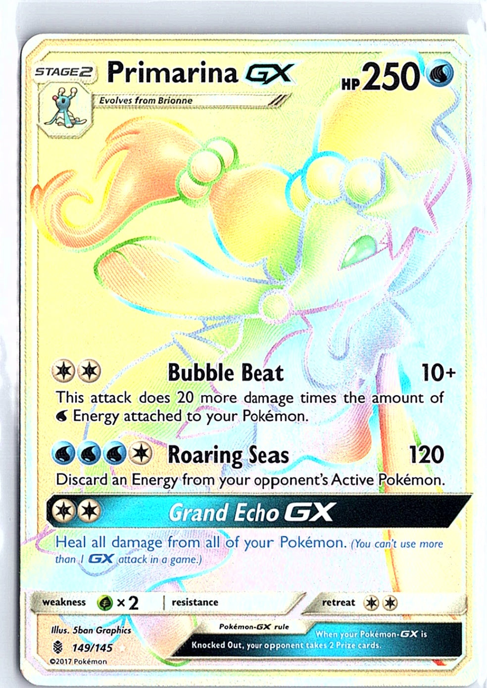 Pokemon | Primarina GX | RAINBOW HYPER RARE | Guardians Rising 149/145 |