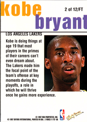 1997-98 SkyBox Z-Force - Fast Track Kobe Bryant 2 FT Los Angeles Lakers (Back)