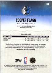 Cooper Flagg Topps Signature Class 101 NM (Back)