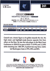 2025-26 Topps Chrome - X-Fractor Cedric Coward 261 Basketball Memphis Grizzlies (Back)