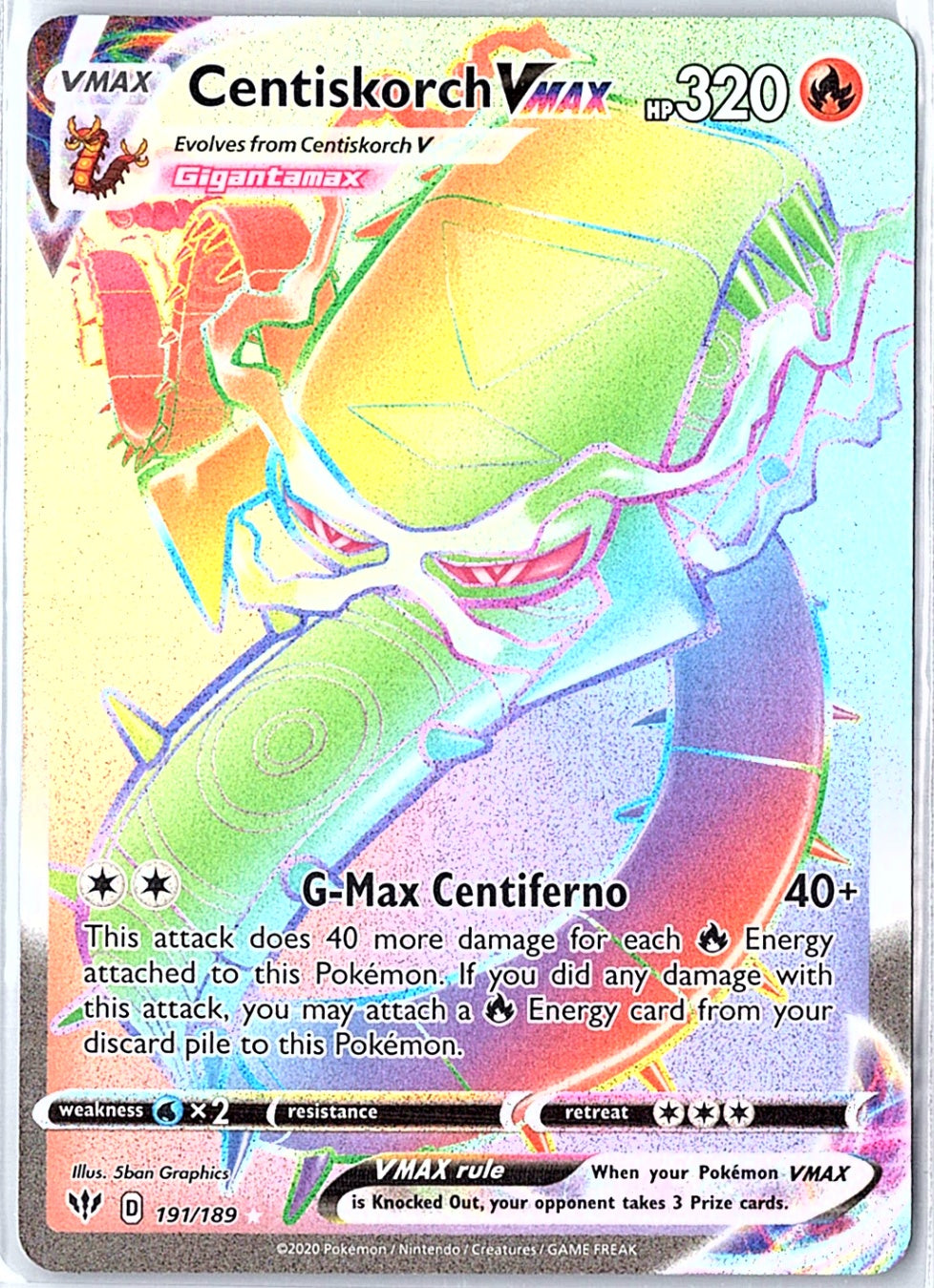 Centiskorch VMAX (Secret) Secret Rare SWSH03: Darkness Ablaze 191/189 NM