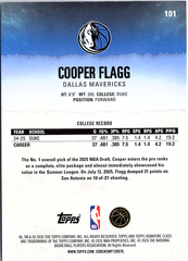 Cooper Flagg Topps Signature Class 101 NM (Back)