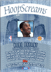 1997-98 Stadium Club - Hoop Screams Kobe Bryant Basketball Los Angeles Lakers (Back)