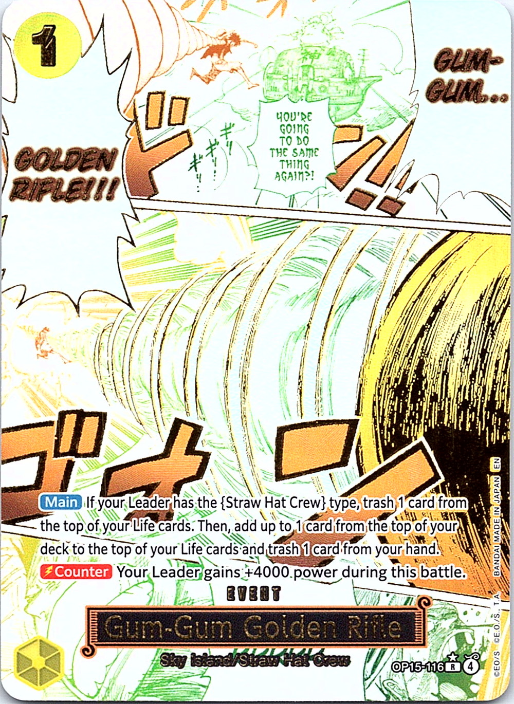 Gum-Gum Golden Rifle (Alternate Art) R Adventure on Kami's Island OP15-116 NM