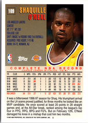 Shaquille O'Neal Topps 109 NM (Back)