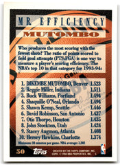 1994 Topps Dikembe Mutombo Denver Nuggets Card 50