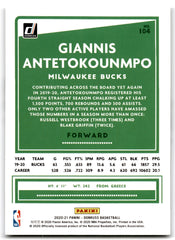 2020 Donruss Giannis Antetokounmpo Milwaukee Bucks Card 104