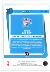 2021-22 Donruss Josh Giddey Orange Laser RC Card #202