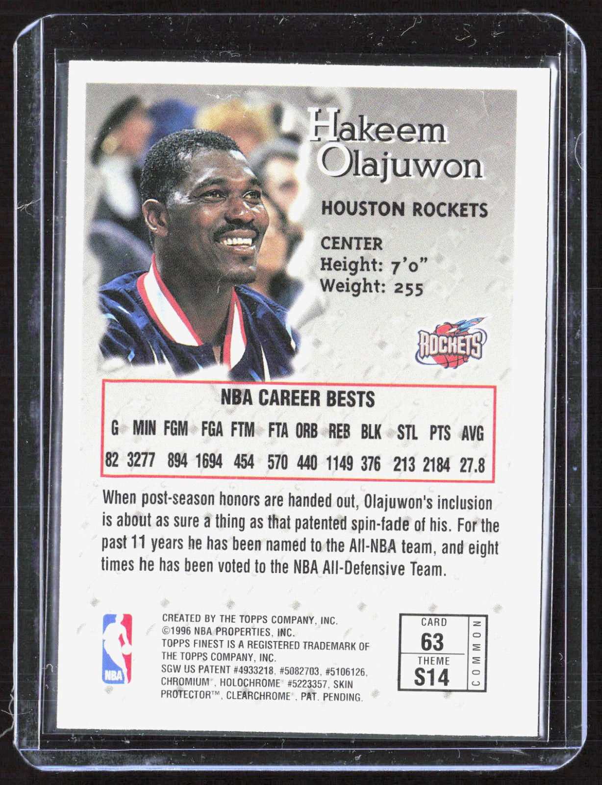 1996-97 Finest Hakeem Olajuwon 63 Basketball Houston Rockets