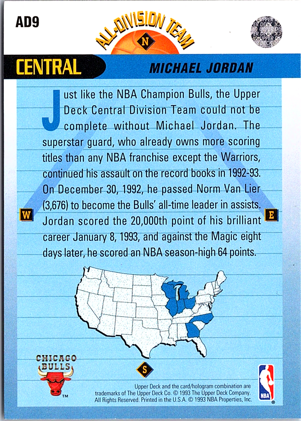 Michael Jordan Upper Deck - All-Division Team AD9 NM (Back)