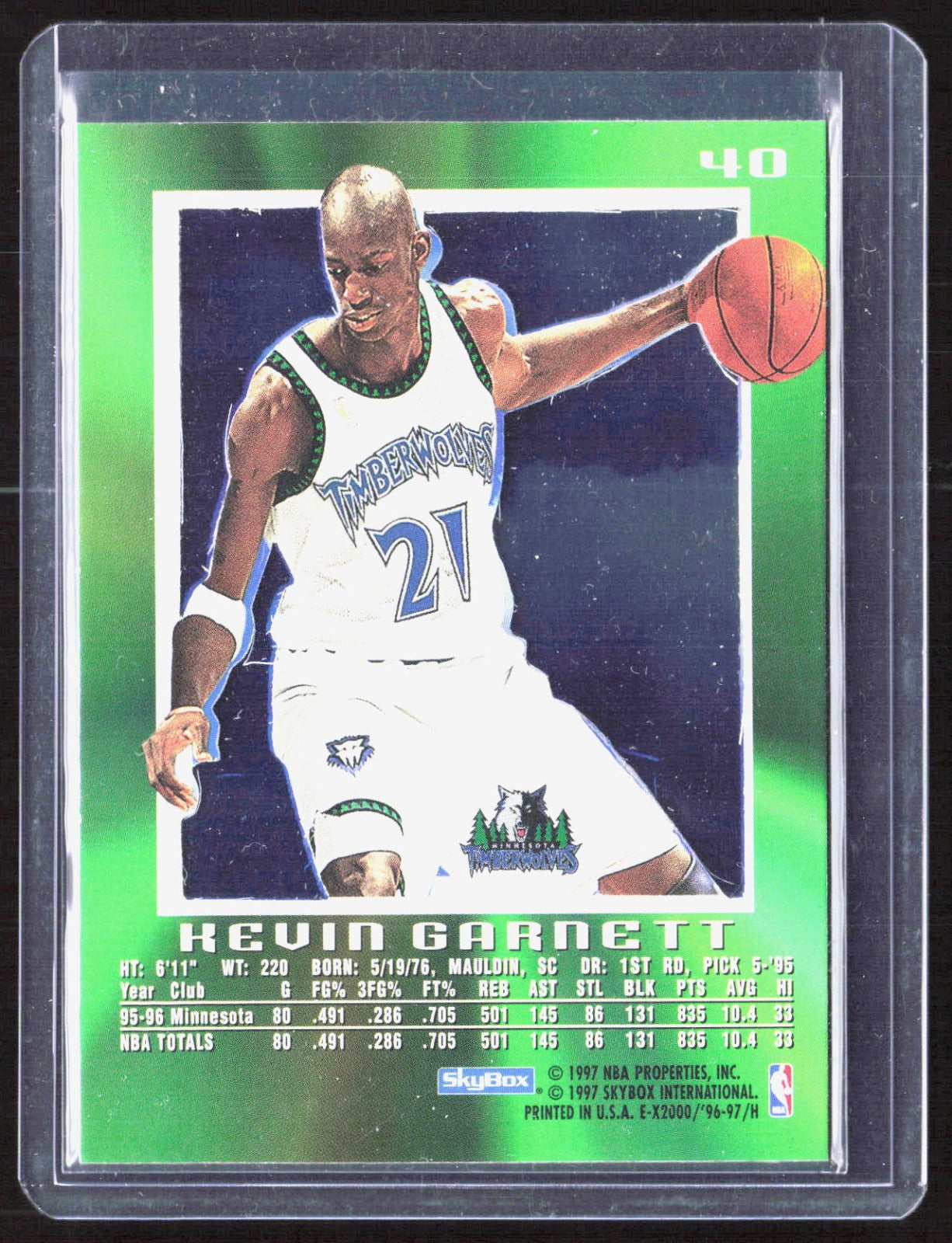 1996-97 E-X2000 Kevin Garnett 40 Basketball Minnesota Timberwolves