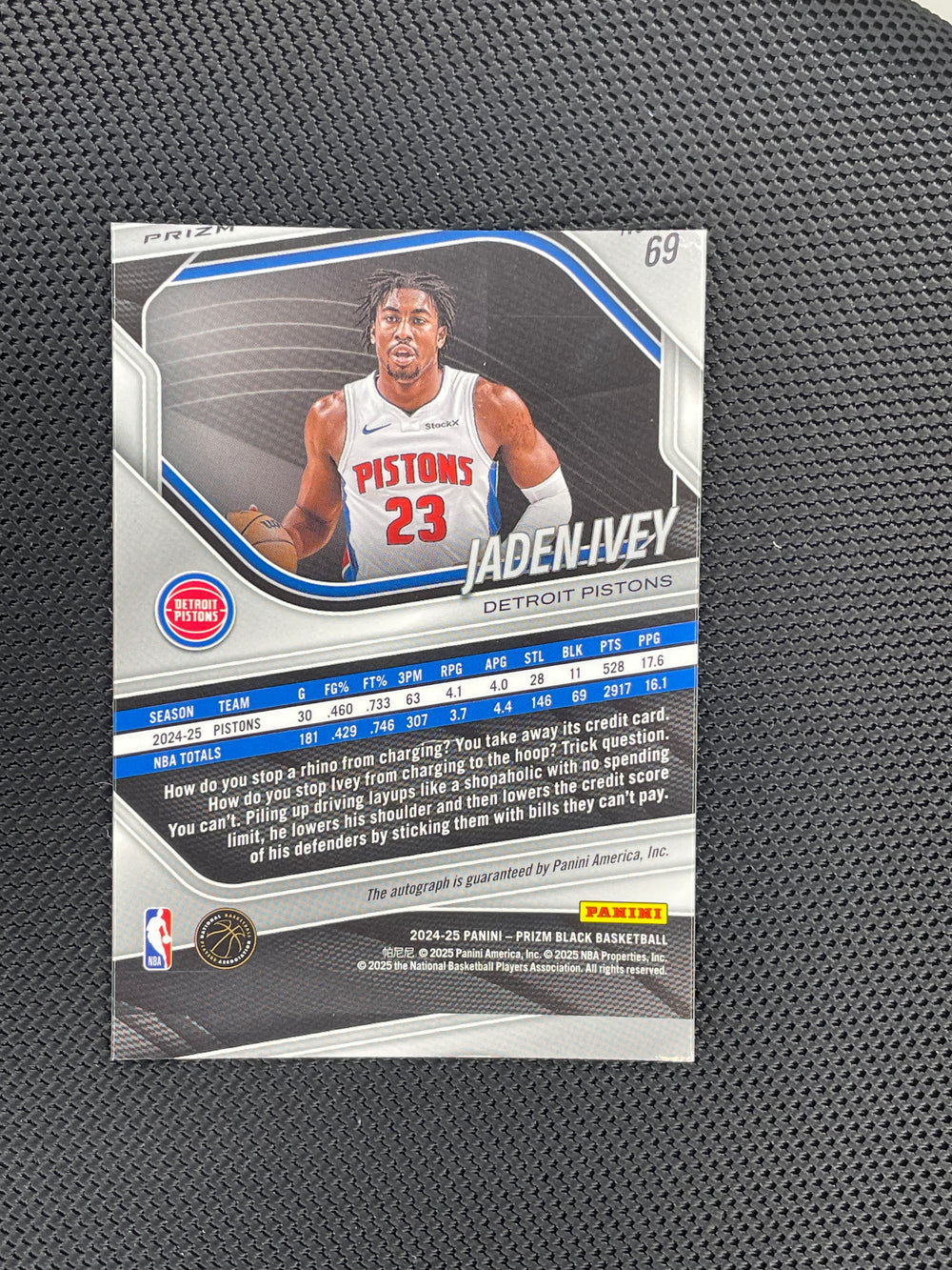 2024-25 Prizm Black Jaden Ivey Silver Auto 69 (Check Back) (Back)
