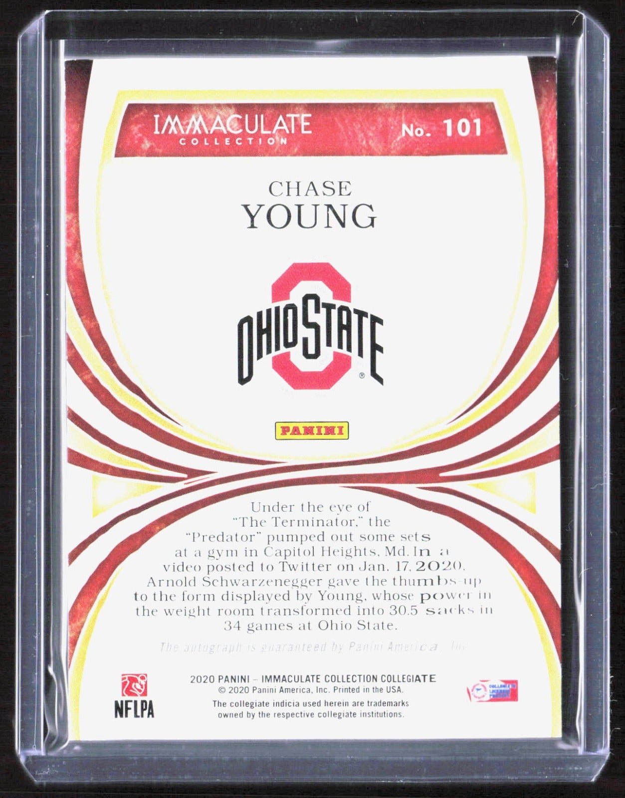 2020 Panini Immaculate Collection Collegiate Chase Young Rookie Auto 101 /99
