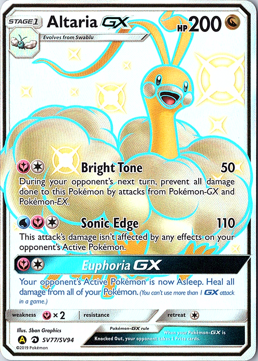 Altaria GX Shiny Holo Rare Hidden Fates: Shiny Vault SV77/SV94 NM