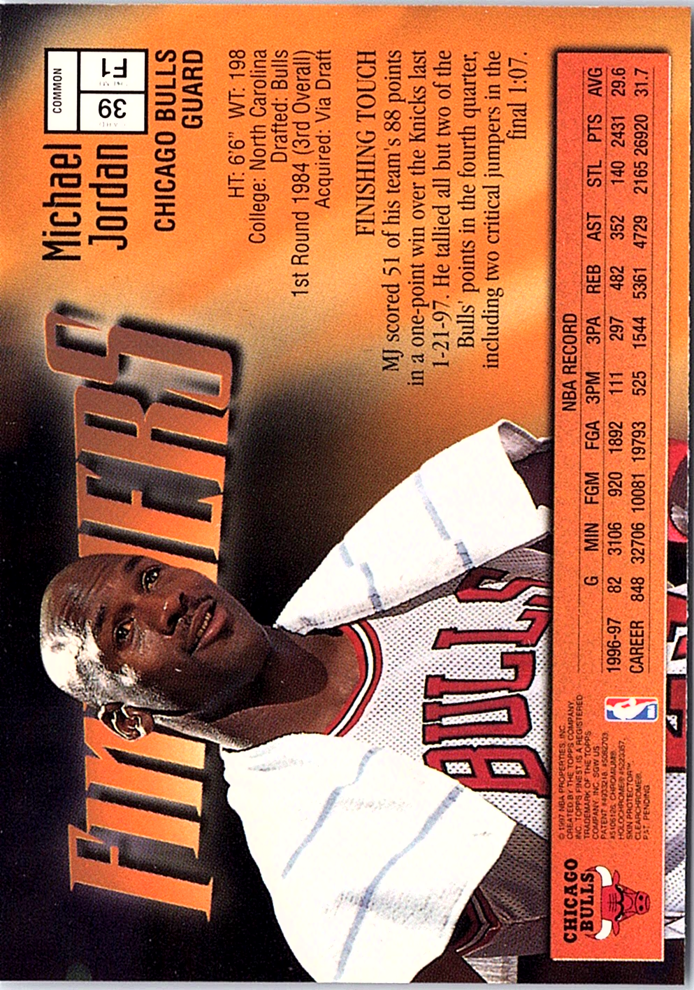 Michael Jordan Finest - Refractors 39 NM (Back)