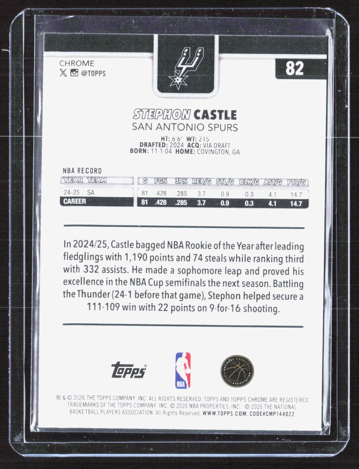 2025-26 Topps Chrome Update - X-Fractor Stephon Castle 82 San Antonio Spurs
