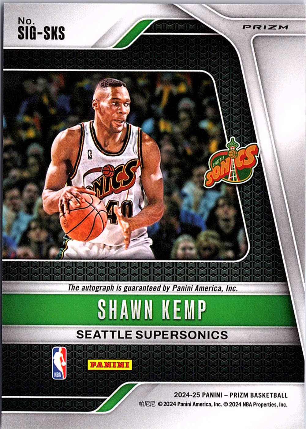 Shawn Kemp Panini Prizm - Signatures Prizms Choice SIG-SKS NM (Back)