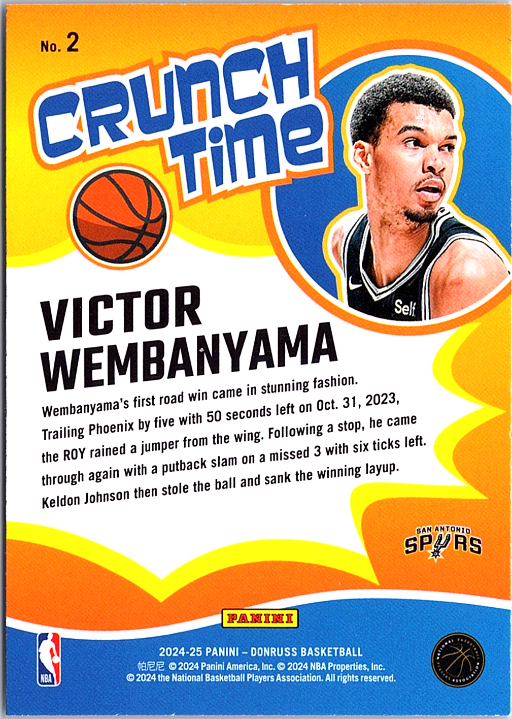 Victor Wembanyama Donruss - Crunch Time Diamond 2 NM (Back)