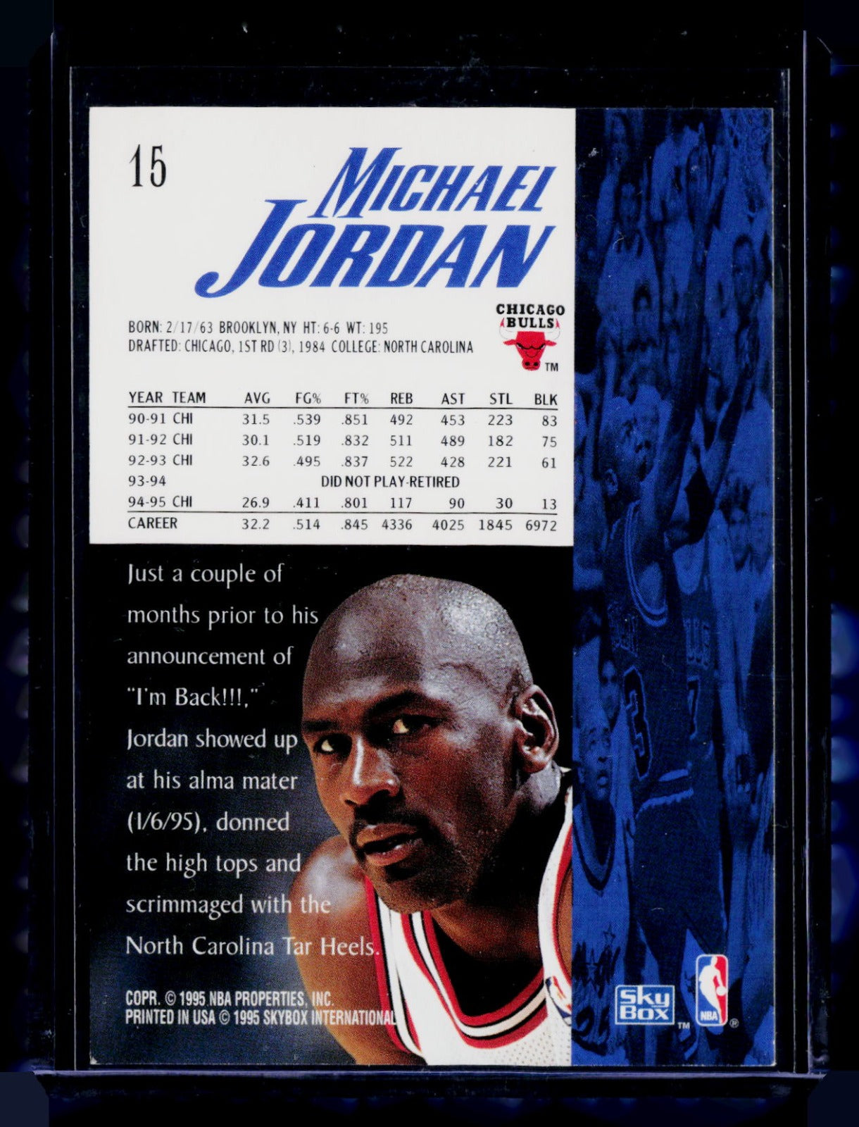 1995-96 SkyBox Premium Michael Jordan 15 Basketball Chicago Bulls