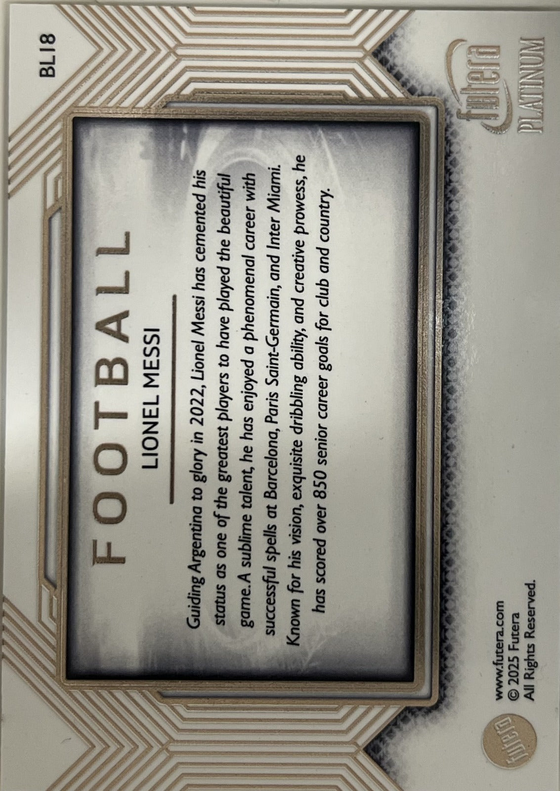 2025 Futera Platinum Football Lionel Messi - BL18 NM (Back)