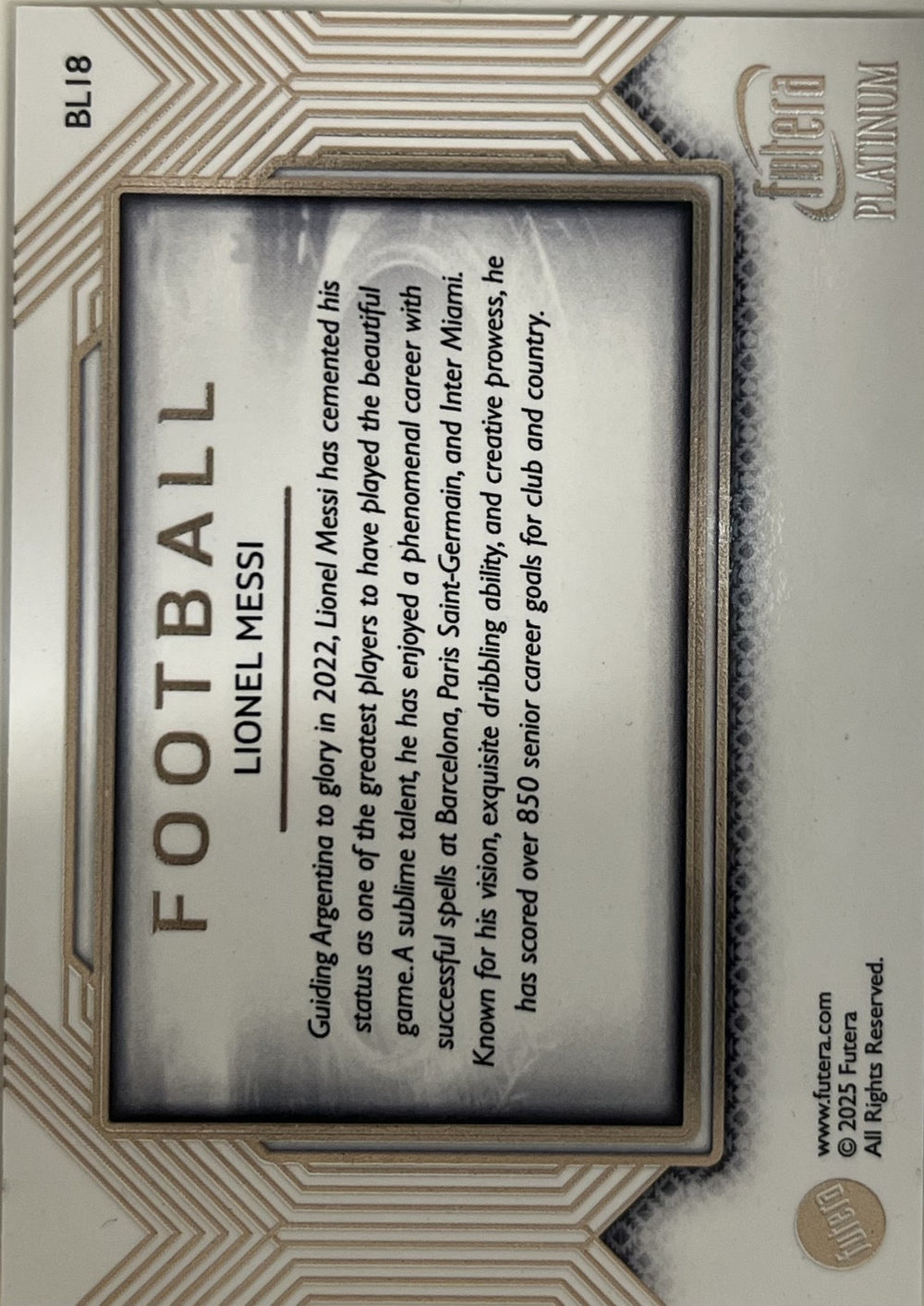 2025 Futera Platinum Football Lionel Messi - BL18 NM (Back)