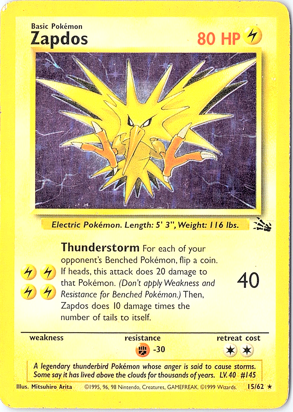 Zapdos (15) Holo Rare Fossil 15/62 MP