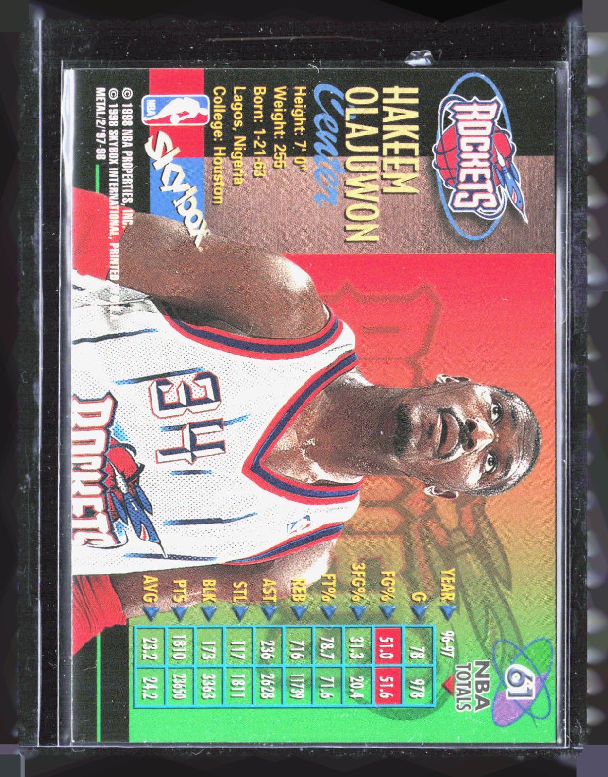 1997-98 Metal Universe Championship Hakeem Olajuwon 61 Houston Rockets