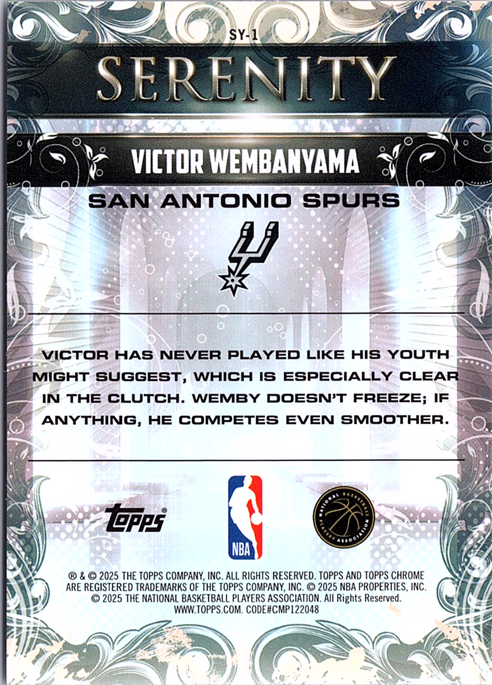Victor Wembanyama Topps Chrome - Serenity Magenta Refractor SY-1 NM (Back)