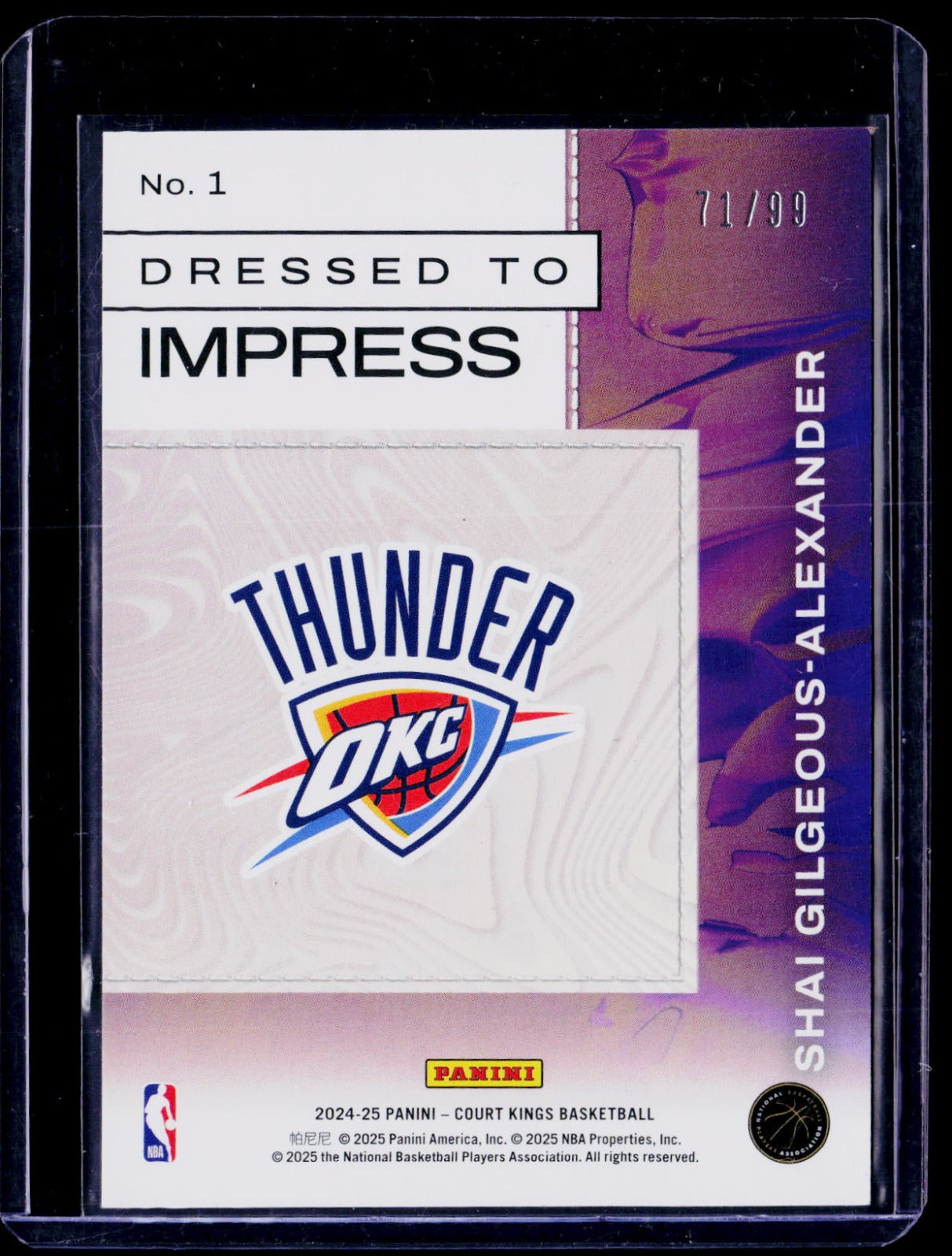 Shai Gilgeous-Alexander Panini Court Kings - Dressed to Impress Amber 1 NM