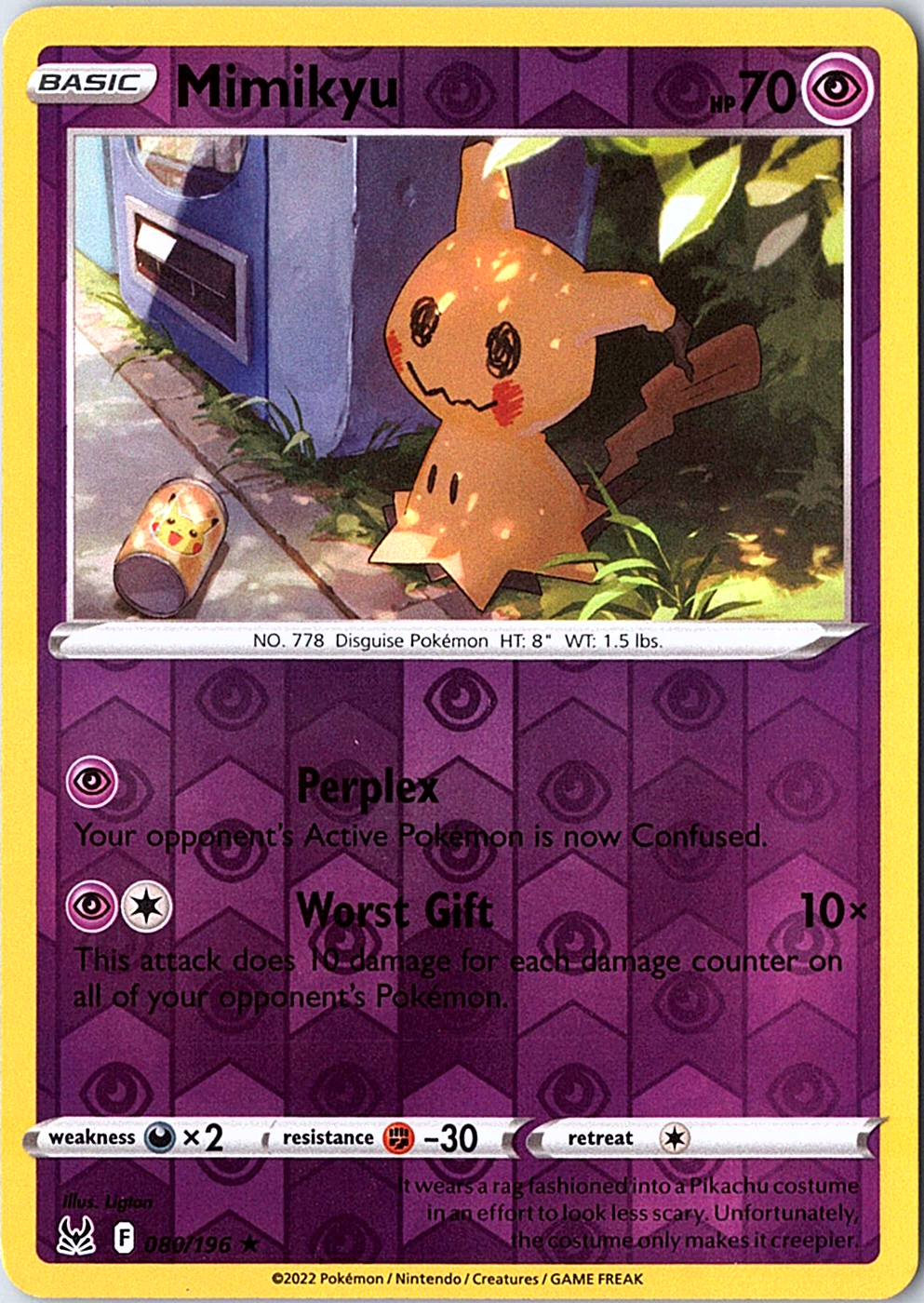 Mimikyu Reverse Holo Rare SWSH11: Lost Origin 080/196 NM