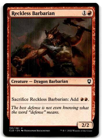 2022 MTG Commander Legends Reckless Barbarian Card 193 Default Title