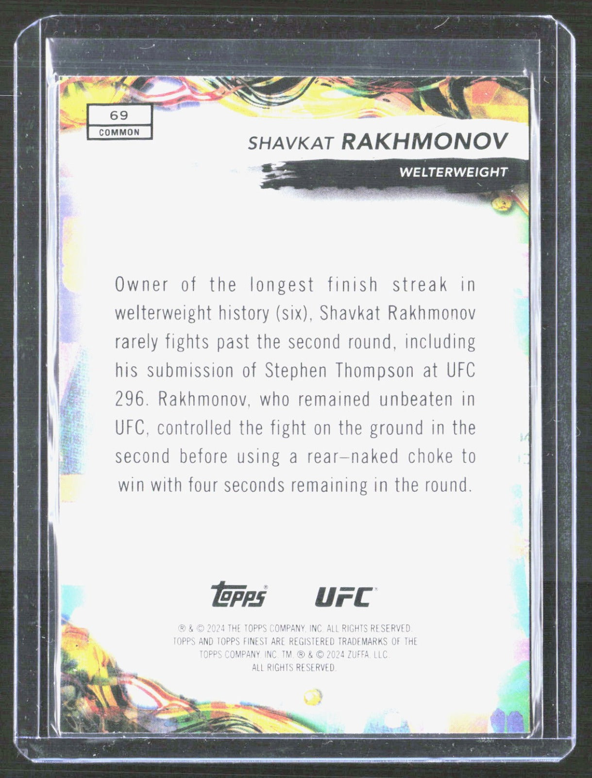 2024 Topps Finest UFC - Aqua Glitter Refractors Shavkat Rakhmonov 69 UFC